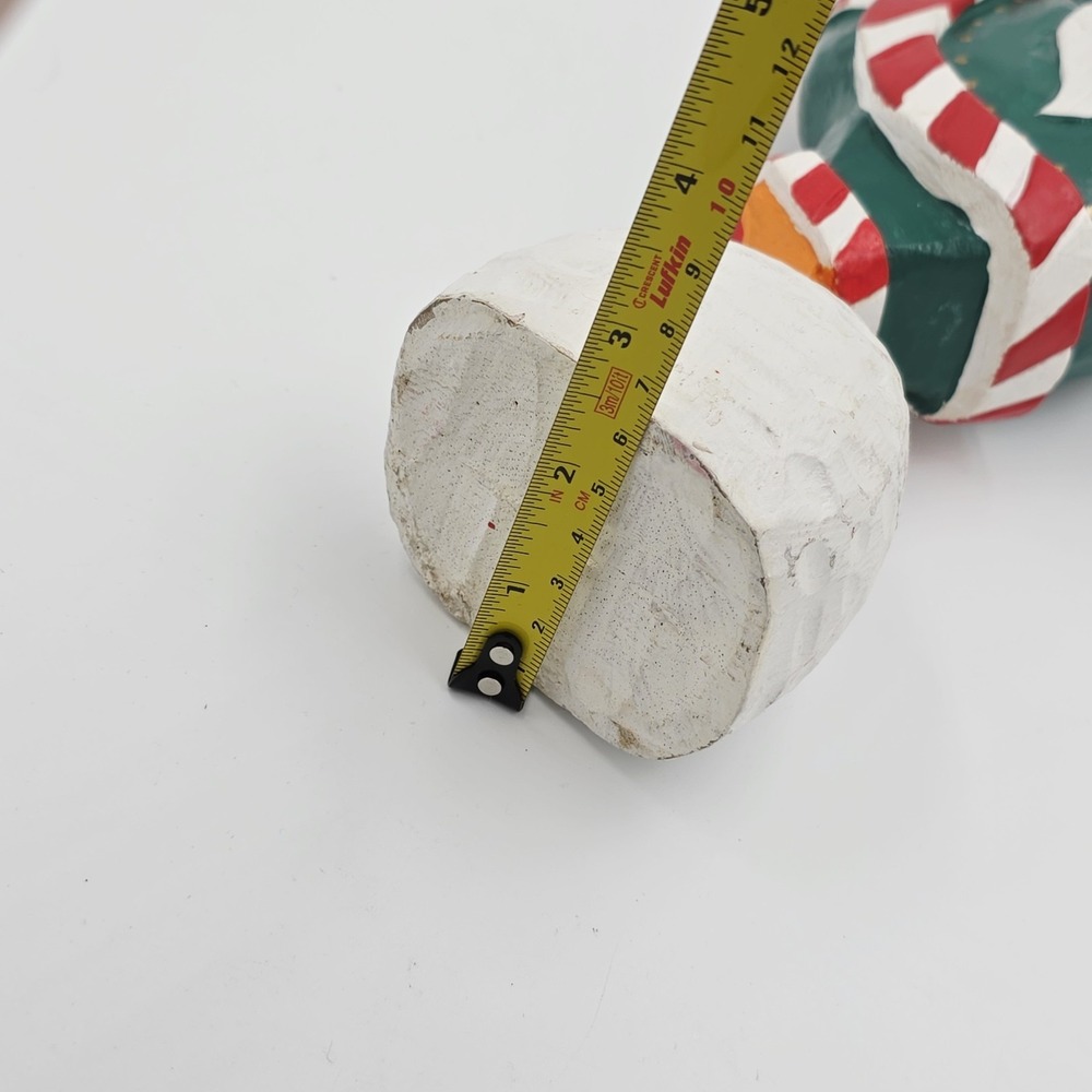 Vintage Hand-carved Jolly Santa On A Platform Snowball Happy Red White Green 10" - Picture 9 of 9
